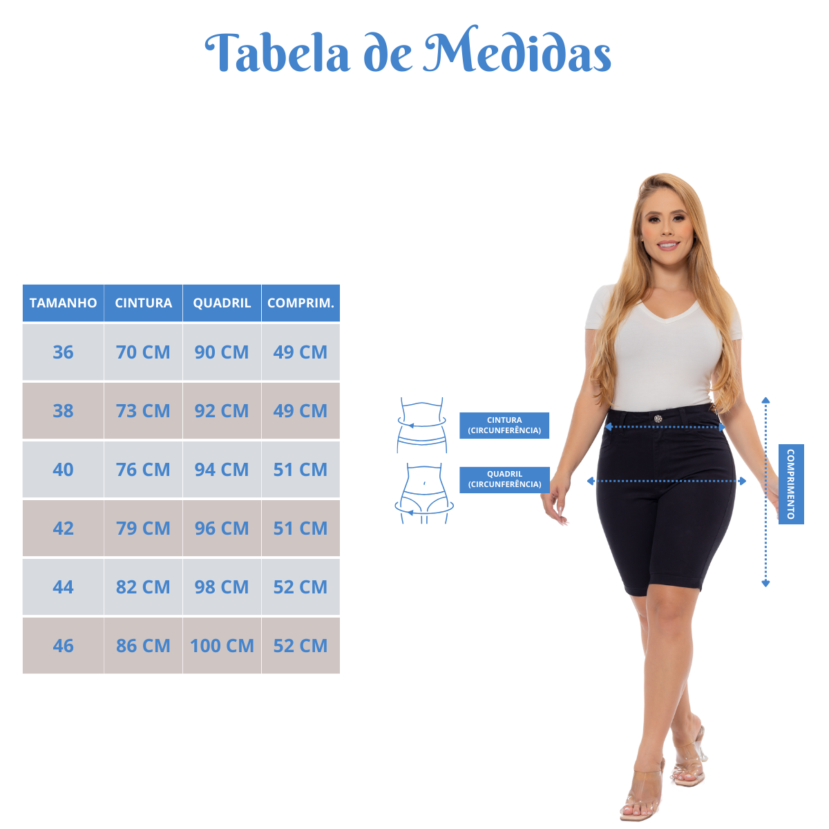 Bermuda Feminina Sarja Algodão e Elastano_Medidas_1